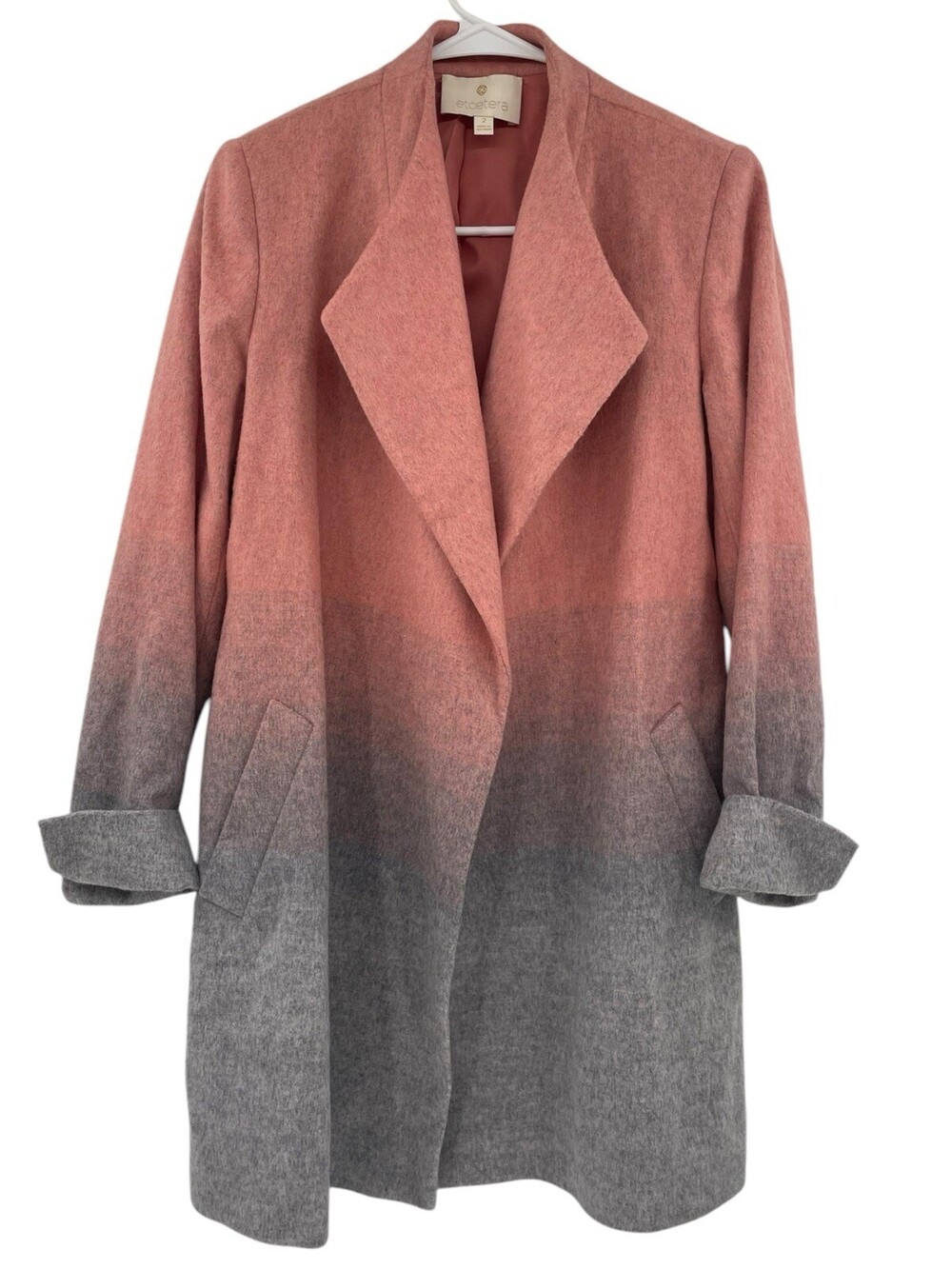 Etcetera Women's Size 2 Wool Blend Ombre Coat Pink Gray Open Front Lined